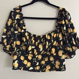 SHEIN Black Lemon Patterned Blouse